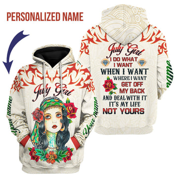 YMskins Personalized Hoodie July Girl All Over Printed