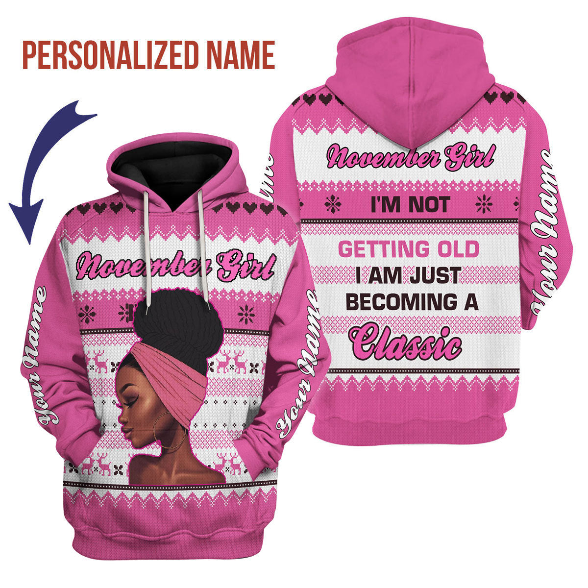 YMskins Personalized Hoodie November Girl All Over Printed