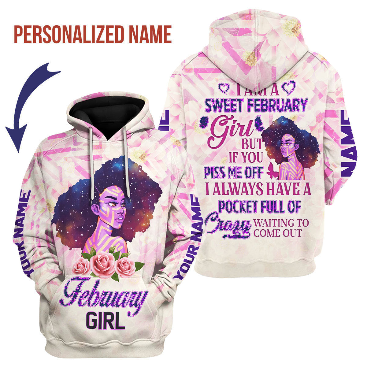 YMskins Personalized Hoodie February Girl All Over Printed