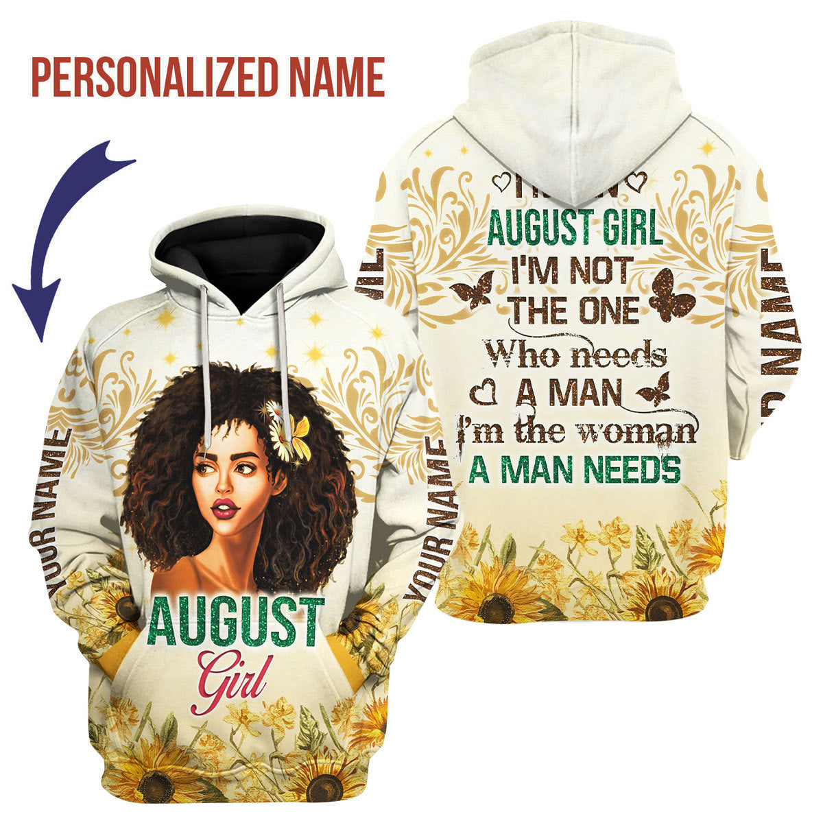YMskins Personalized Hoodie August Girl All Over Printed