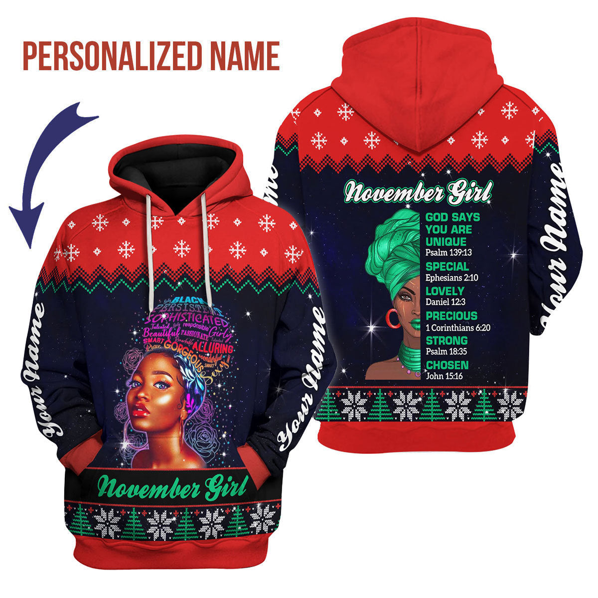 YMskins Personalized Hoodie November Girl All Over Printed