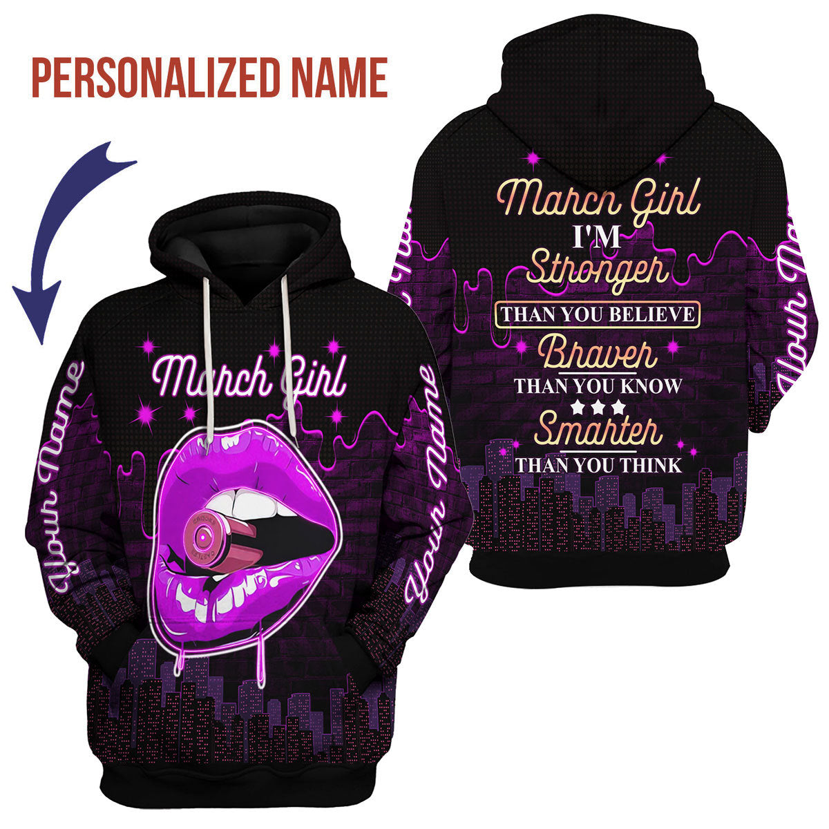YMskins Personalized Hoodie I'm A March Girl All Over Printed