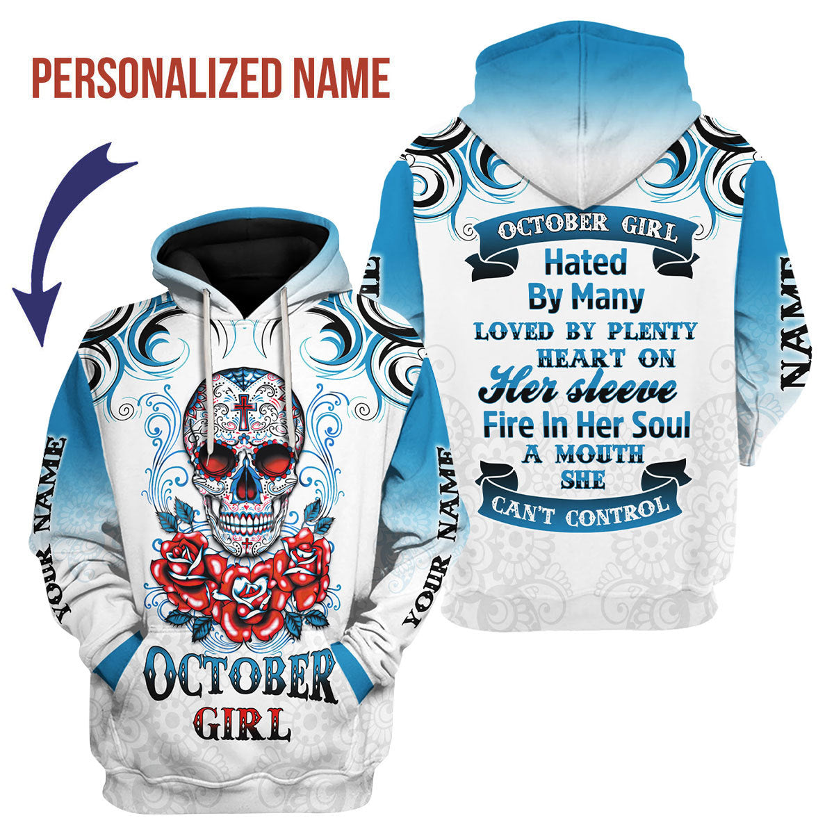 YMskins Personalized Hoodie October Girl All Over Printed