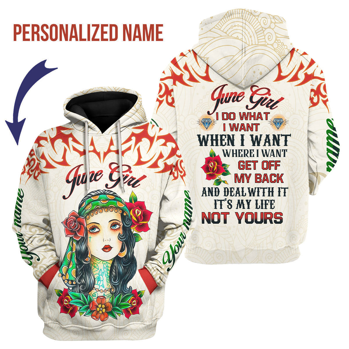 YMskins Personalized Hoodie June Girl I Do What I Want All Over Printed