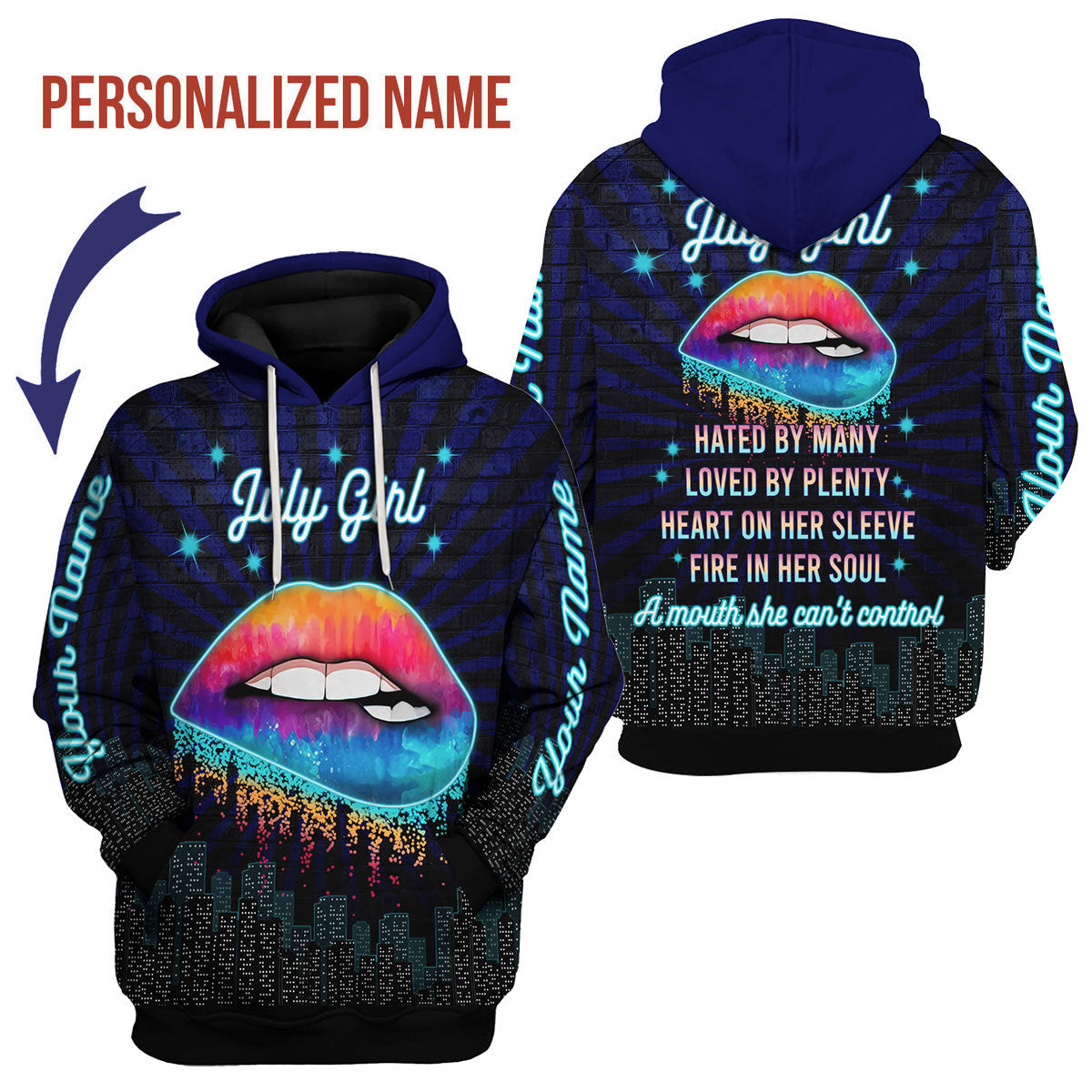 YMskins Personalized Hoodie July Girl All Over Printed