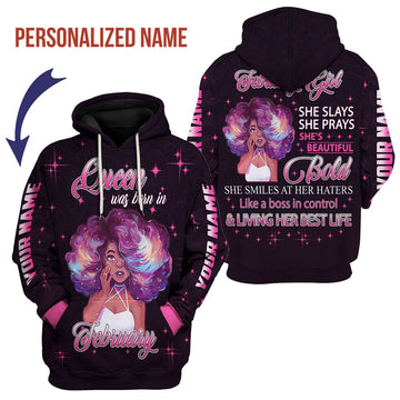 YMskins Personalized Hoodie February Girl She's Beautiful Bold All Over Printed