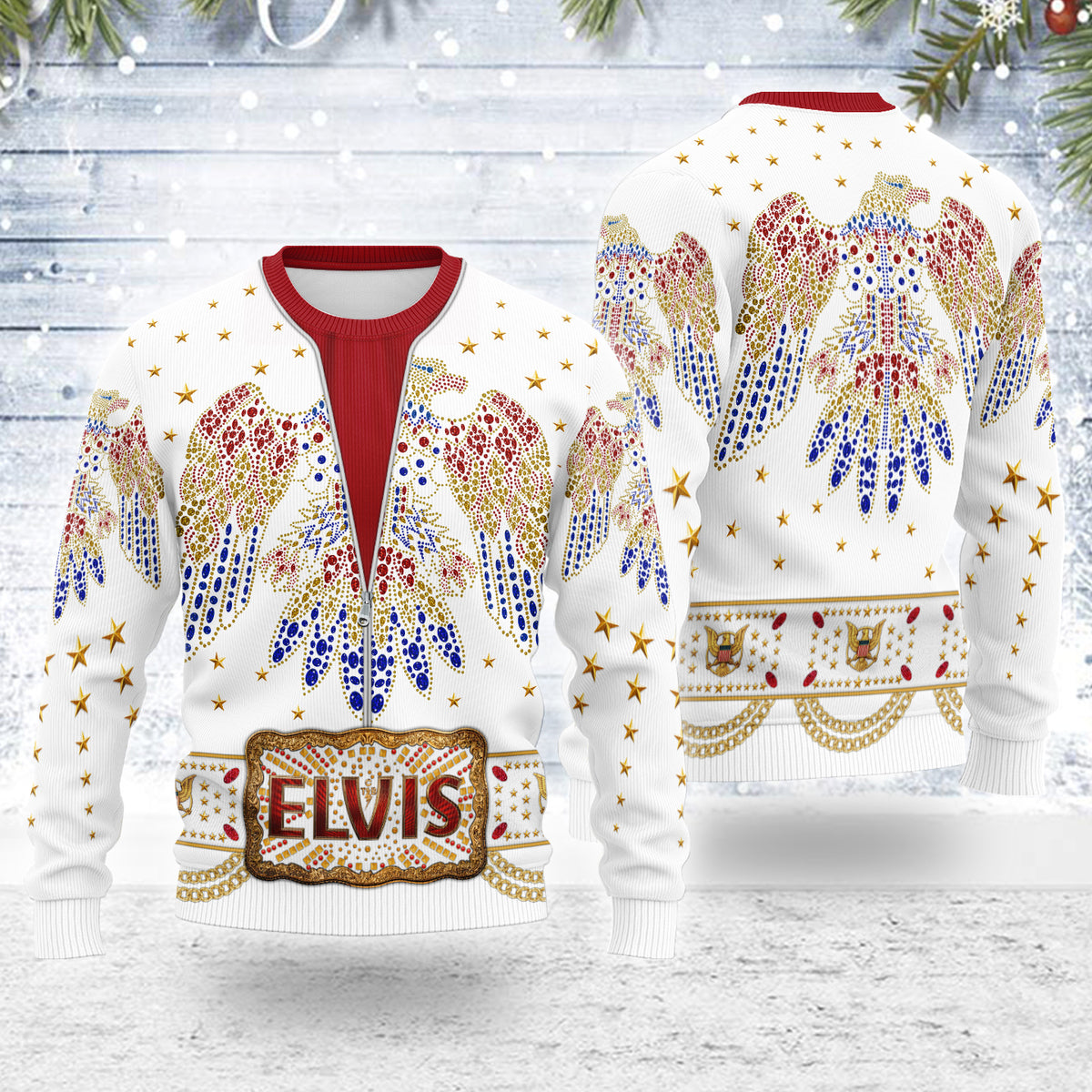 MakerHuman Elvis Aloha Eagle Christmas Wool Sweater