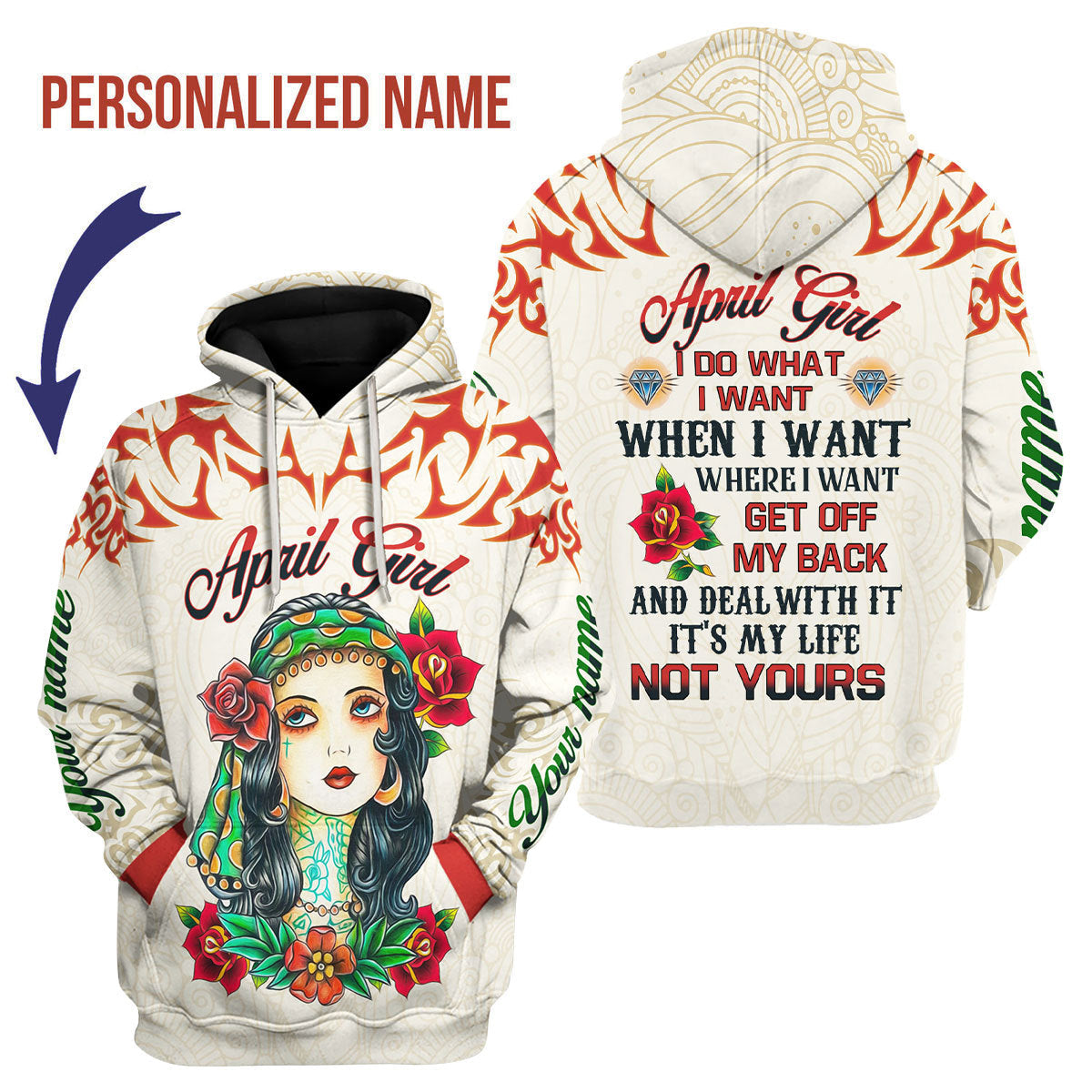 YMskins Personalized Hoodie April Girl I Do What I Want All Over Printed