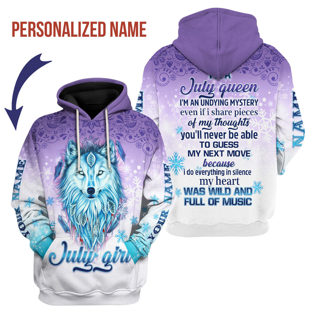 YMskins Personalized Hoodie I'm A July Queen All Over Printed
