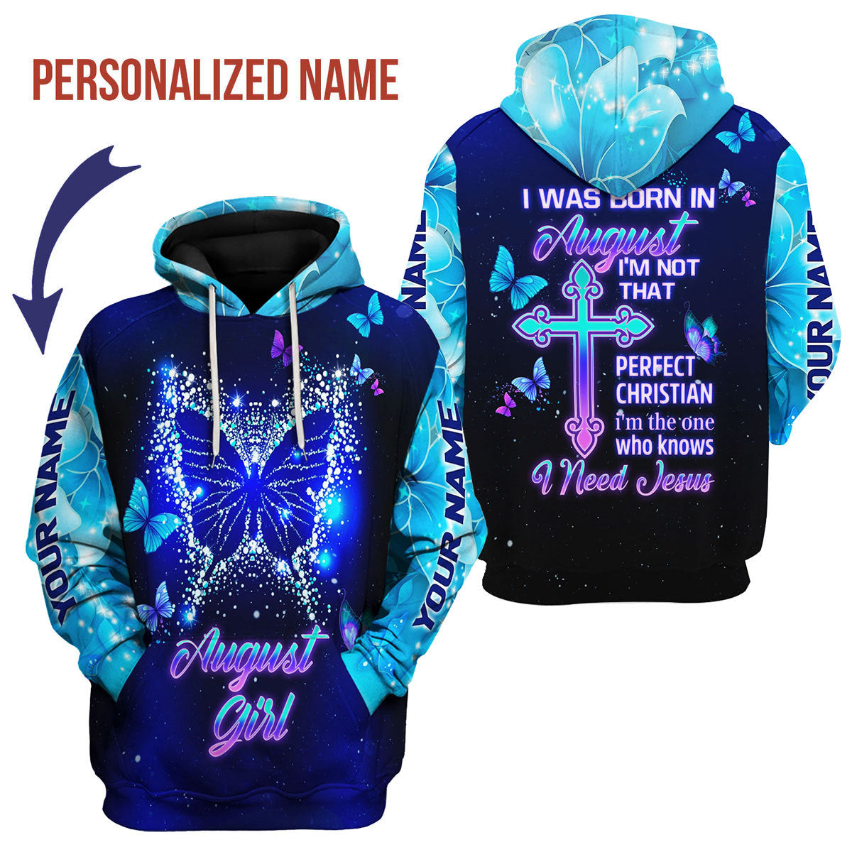 YMskins Personalized Hoodie August Girl All Over Printed