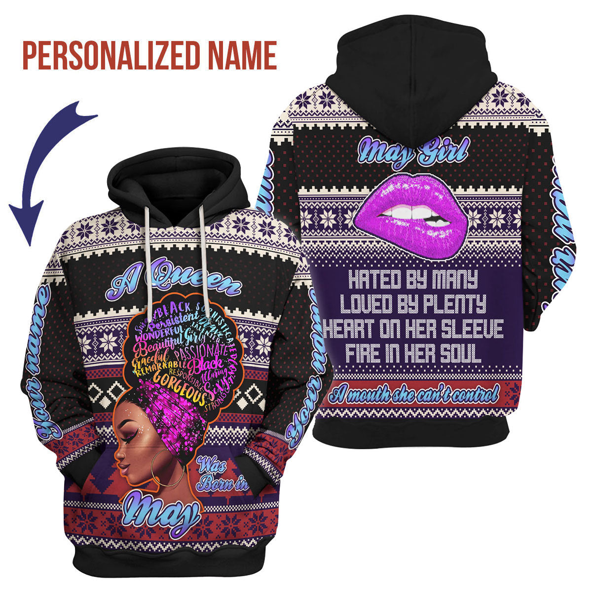 YMskins Personalized Hoodie A Queen Was Born In May All Over Printed