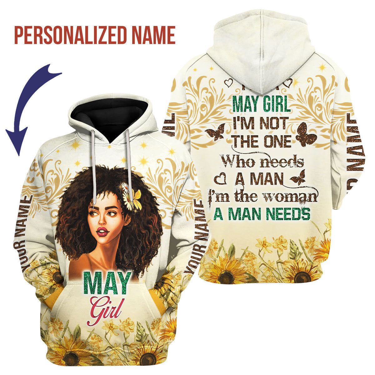 YMskins Personalized Hoodie May Girl All Over Printed