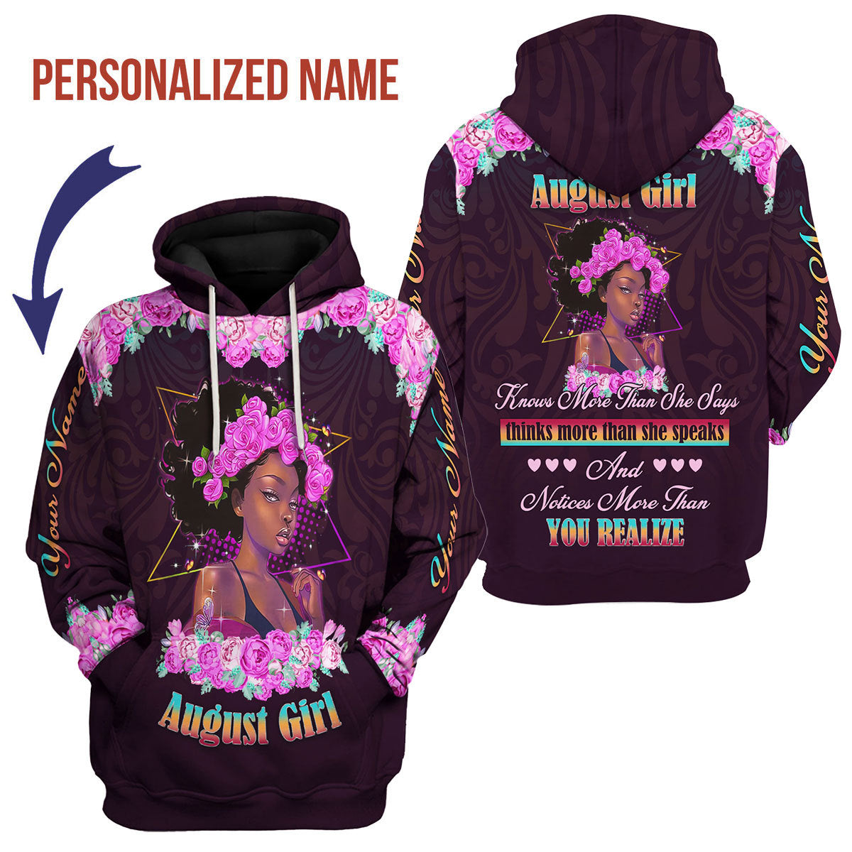 YMskins Personalized Hoodie August Girl All Over Printed