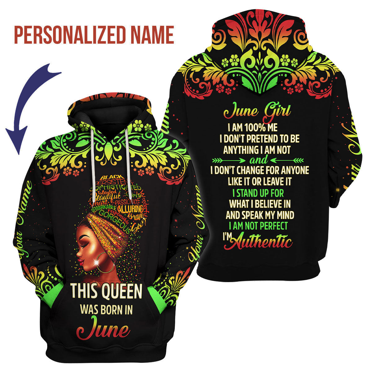 YMskins Personalized Hoodie June Girl I Am 100% Me All Over Printed