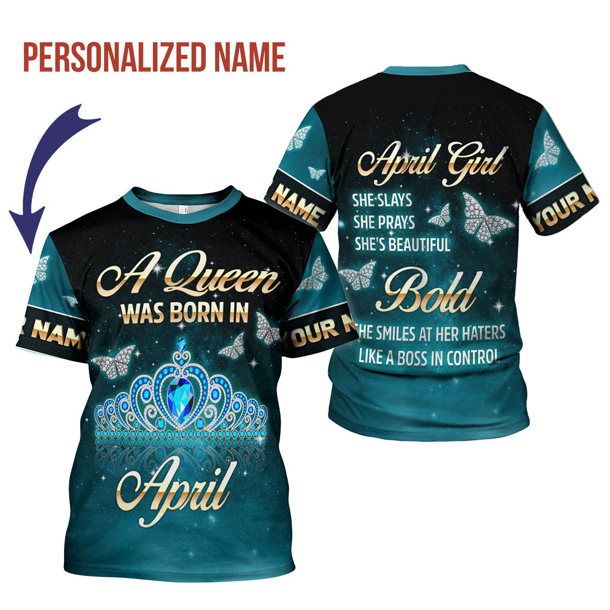 YMskins Personalized T-Shirt April Girl All Over Printed