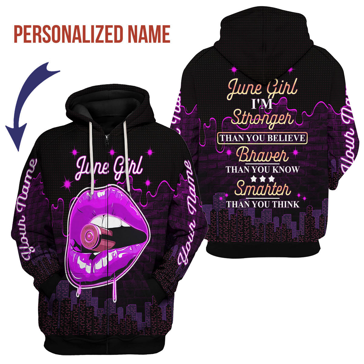 YMskins Personalized Zip Hoodie I'm A June Girl All Over Printed