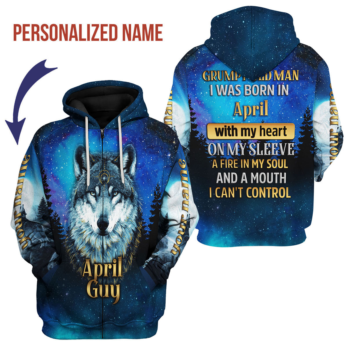 YMskins Personalized Zip Hoodie April Guy I Was Born In AprilAll Over Printed