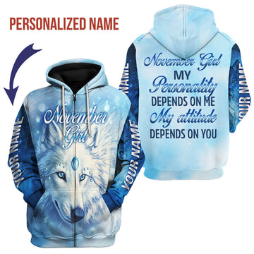 YMskins Personalized Zip Hoodie November Girl All Over Printed