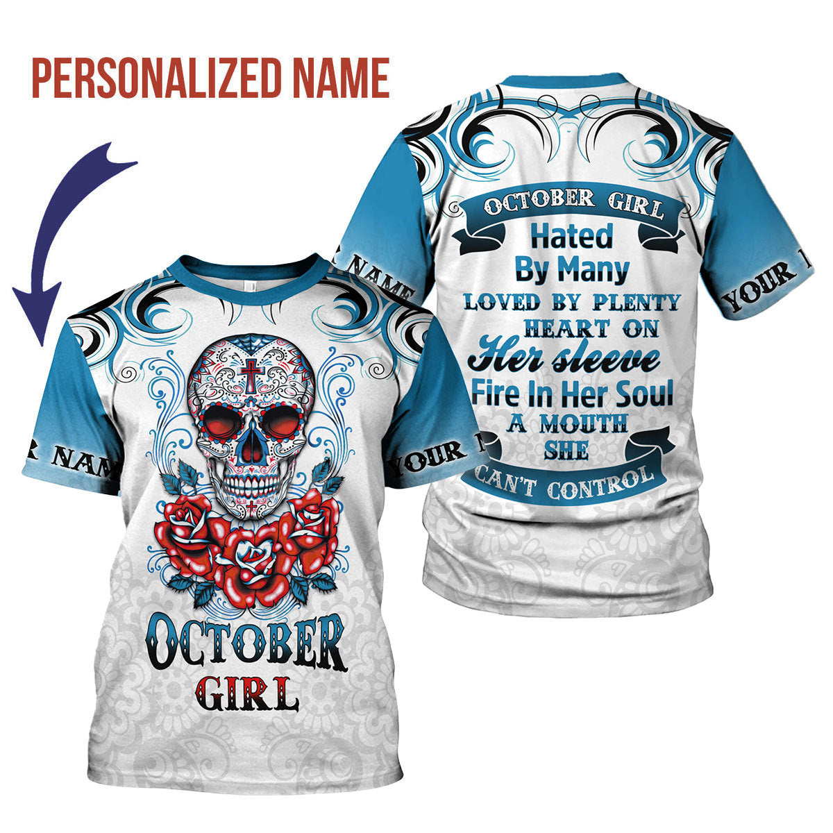 YMskins Personalized T-shirt October Girl All Over Printed