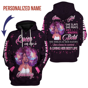 YMskins Personalized Zip Hoodie January Girl She's Beautiful Bold All Over Printed