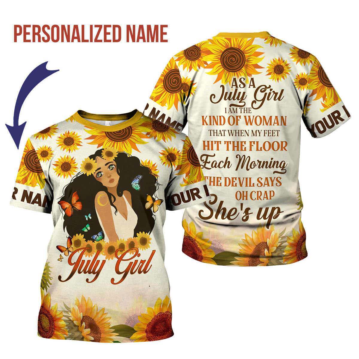 YMskins Personalized T-Shirt July Girl All Over Printed