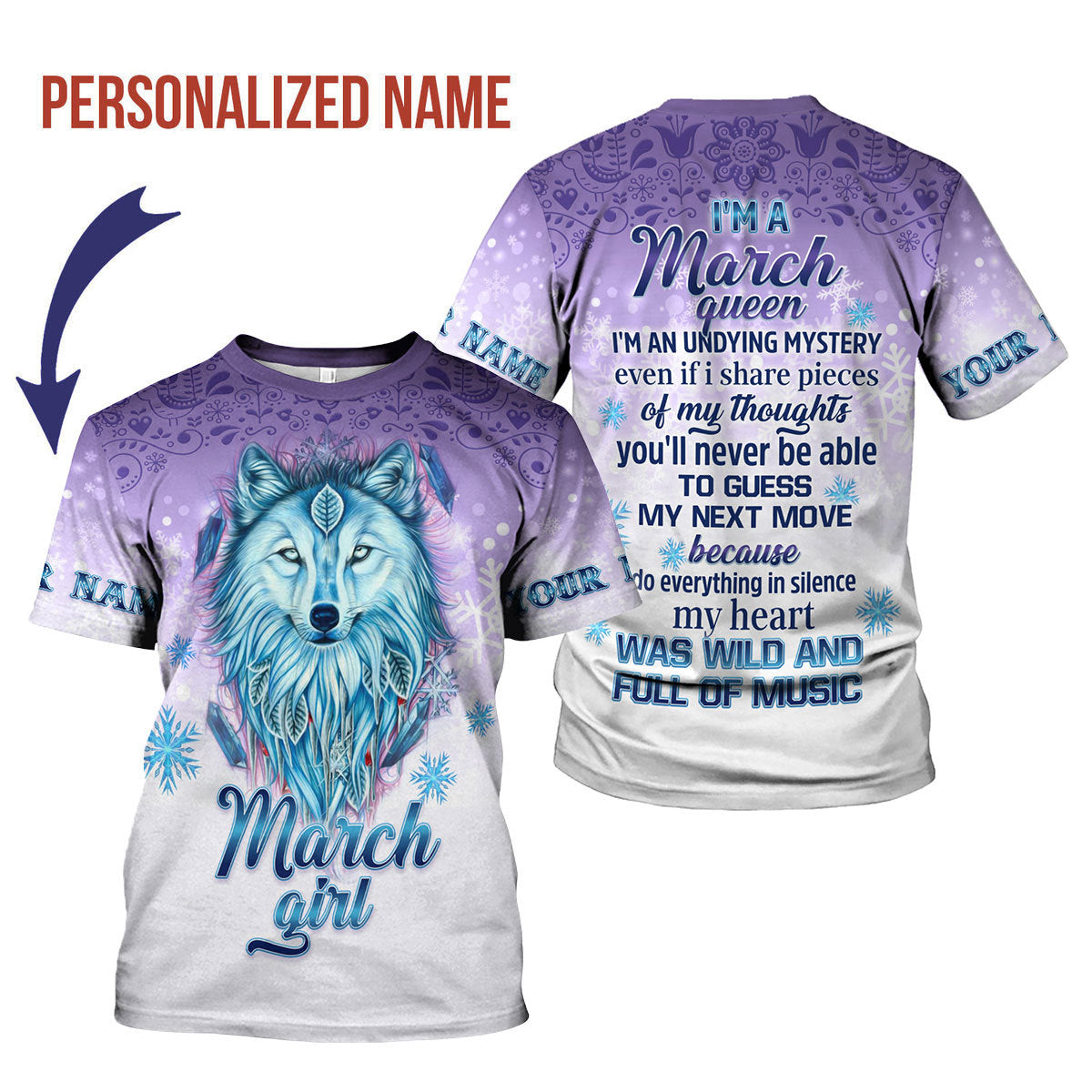 YMskins Personalized T-Shirt I'm A March Queen All Over Printed