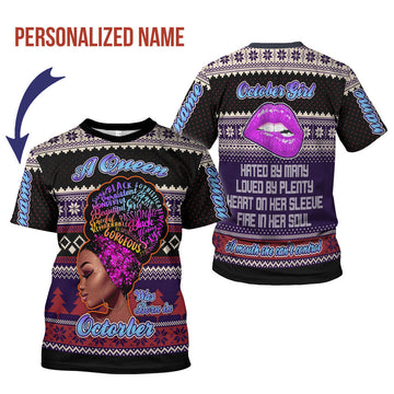 YMskins Personalized T-shirt A Queen Was Born In October All Over Printed