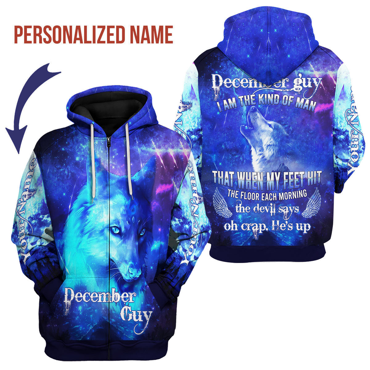 YMskins Personalized Zip Hoodie December Guy All Over Printed