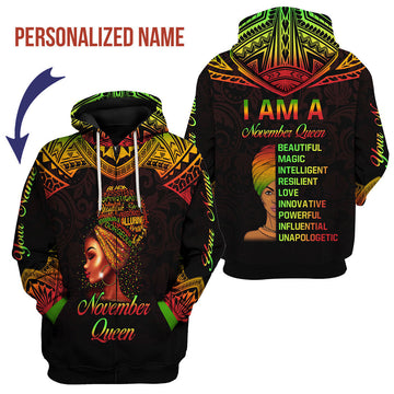 YMskins Personalized Zip Hoodie November Queen All Over Printed