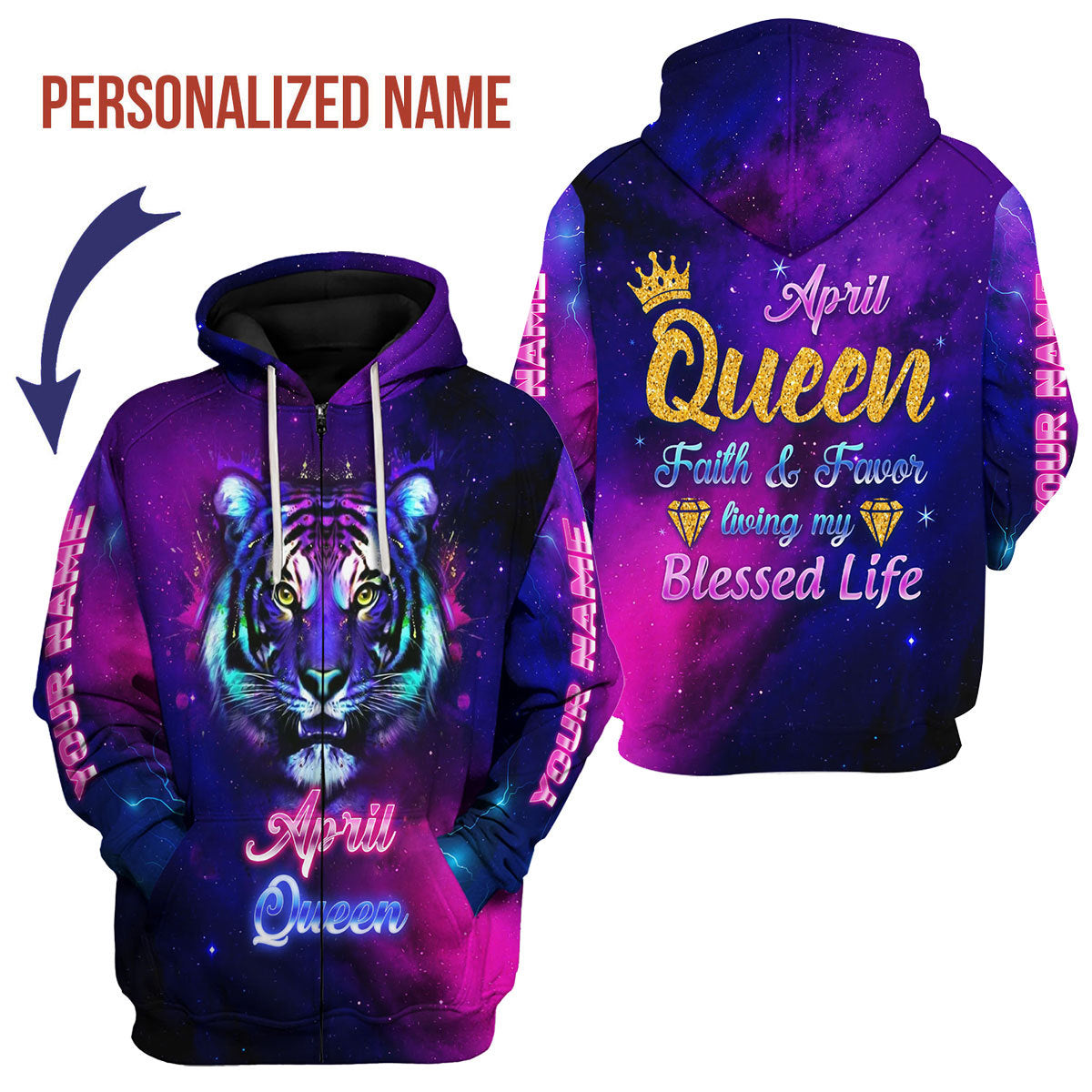 YMskins Personalized Zip Hoodie April Queen All Over Printed