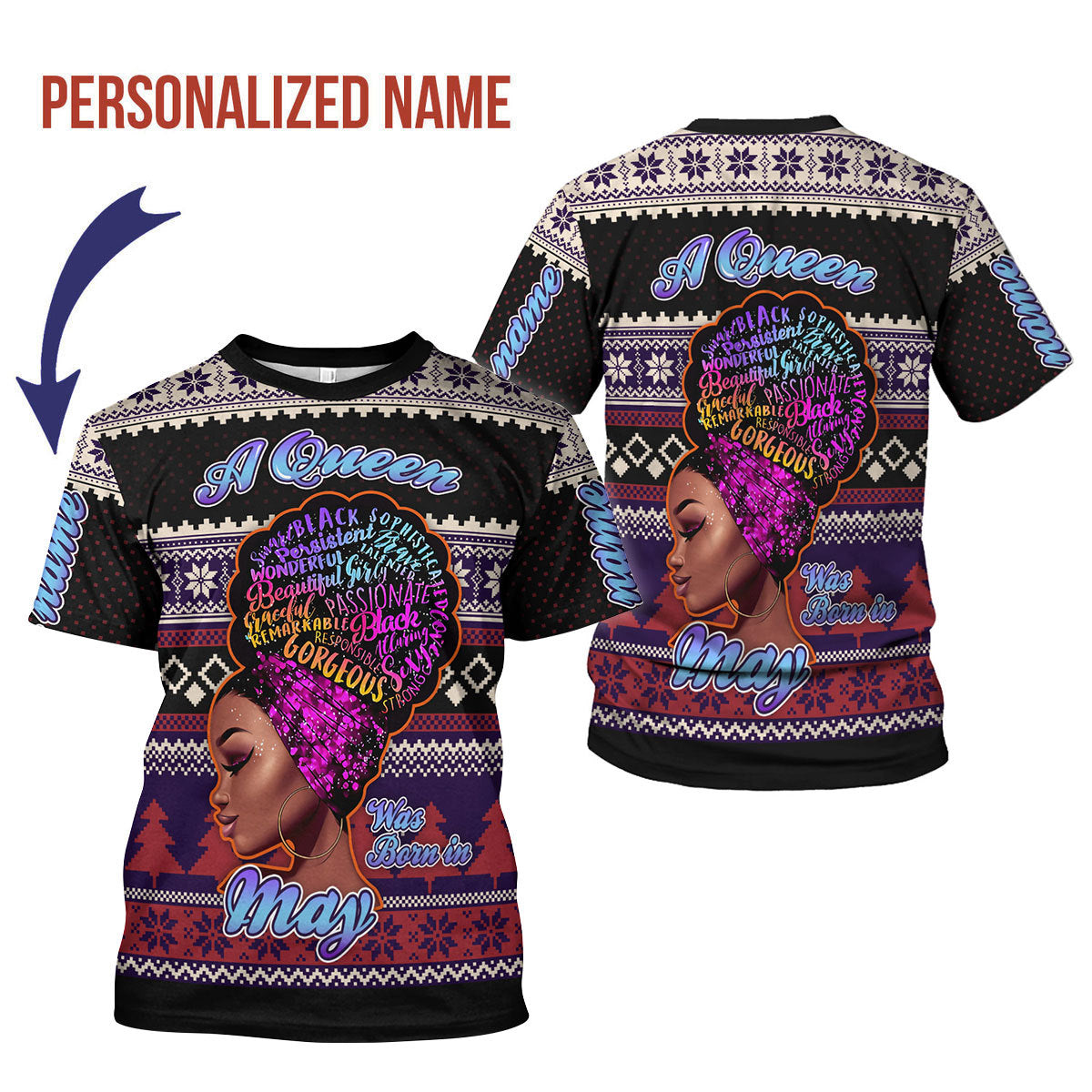 YMskins Personalized T-shirt A Queen Was Born In May All Over Printed