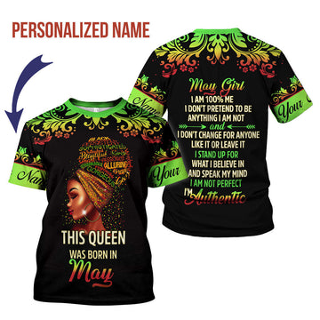 YMskins Personalized T-Shirt May Girl I Am 100% Me All Over Printed