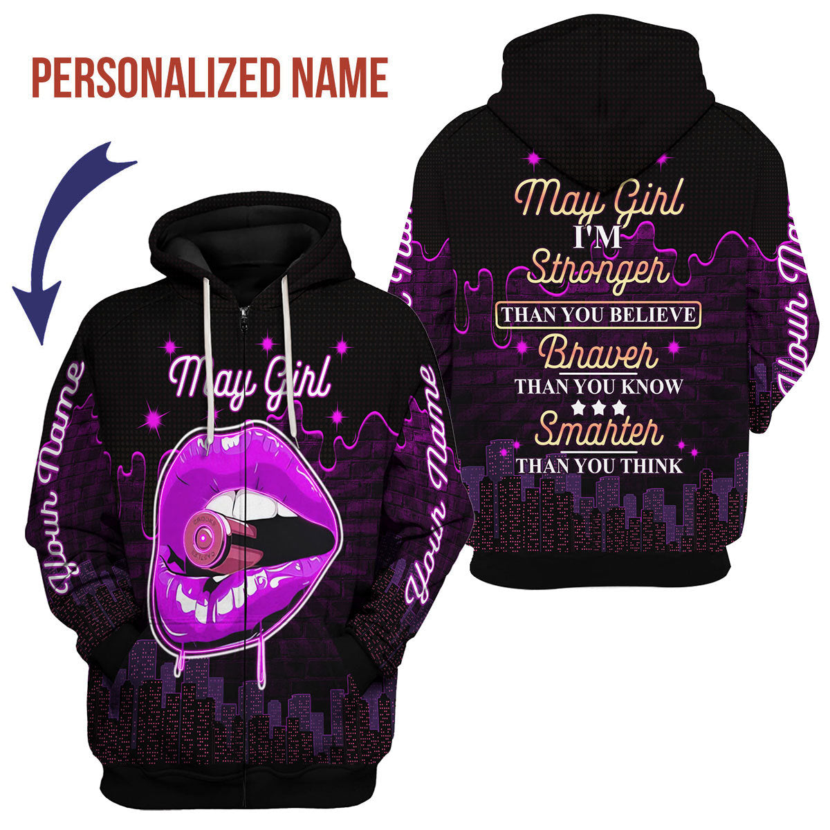 YMskins Personalized Zip Hoodie I'm A May Girl All Over Printed