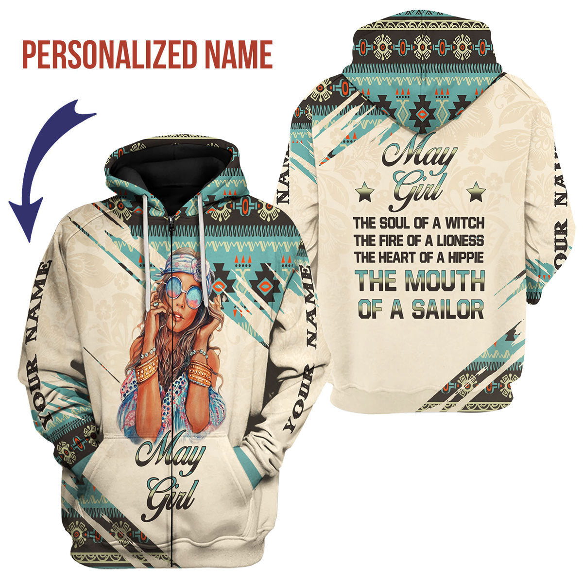 YMskins Personalized Zip Hoodie May Girl All Over Printed