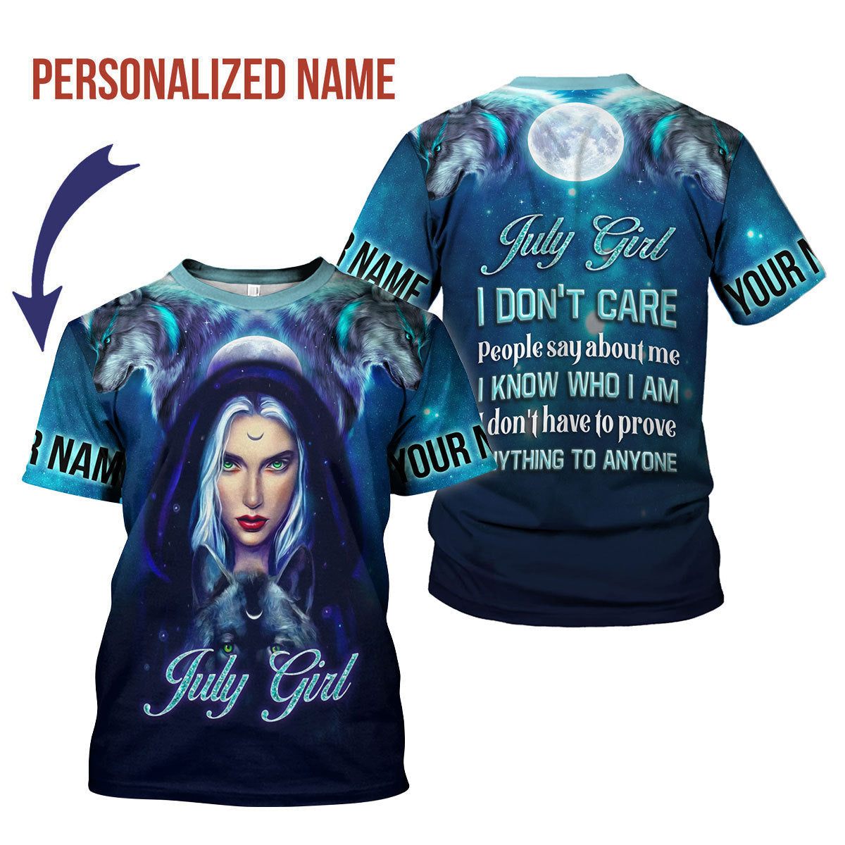YMskins Personalized T-Shirt July Girl I Don't Care All Over Printed