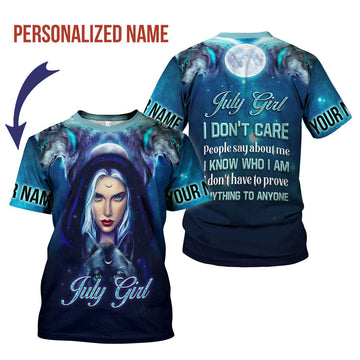 YMskins Personalized T-Shirt July Girl I Don't Care All Over Printed