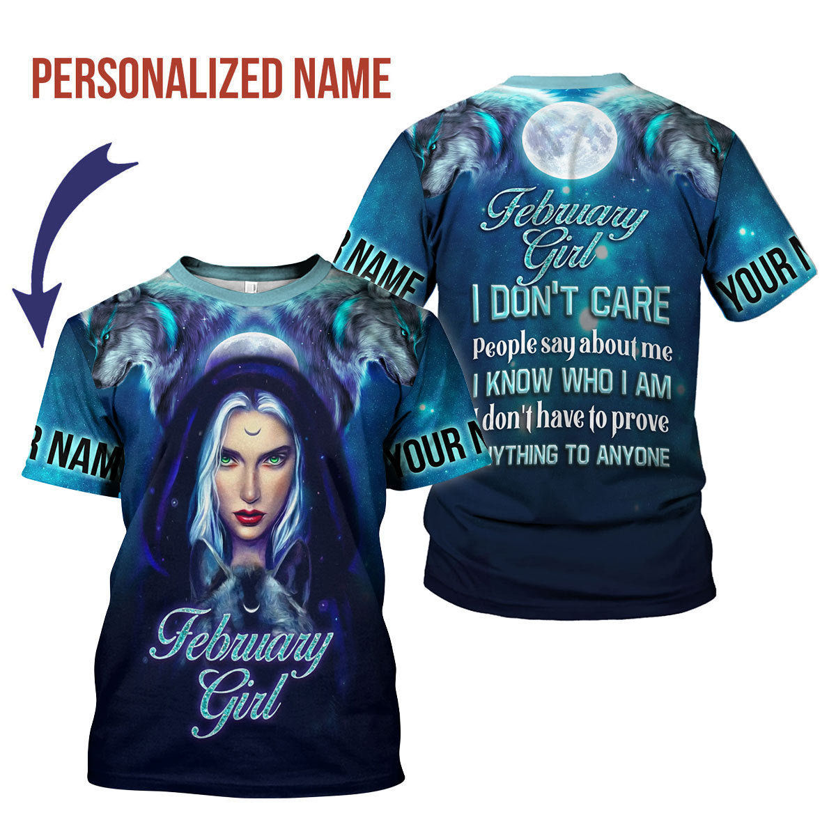 YMskins Personalized T-Shirt February Girl I Don't Care All Over Printed