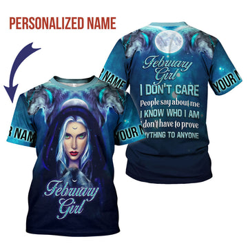 YMskins Personalized T-Shirt February Girl I Don't Care All Over Printed