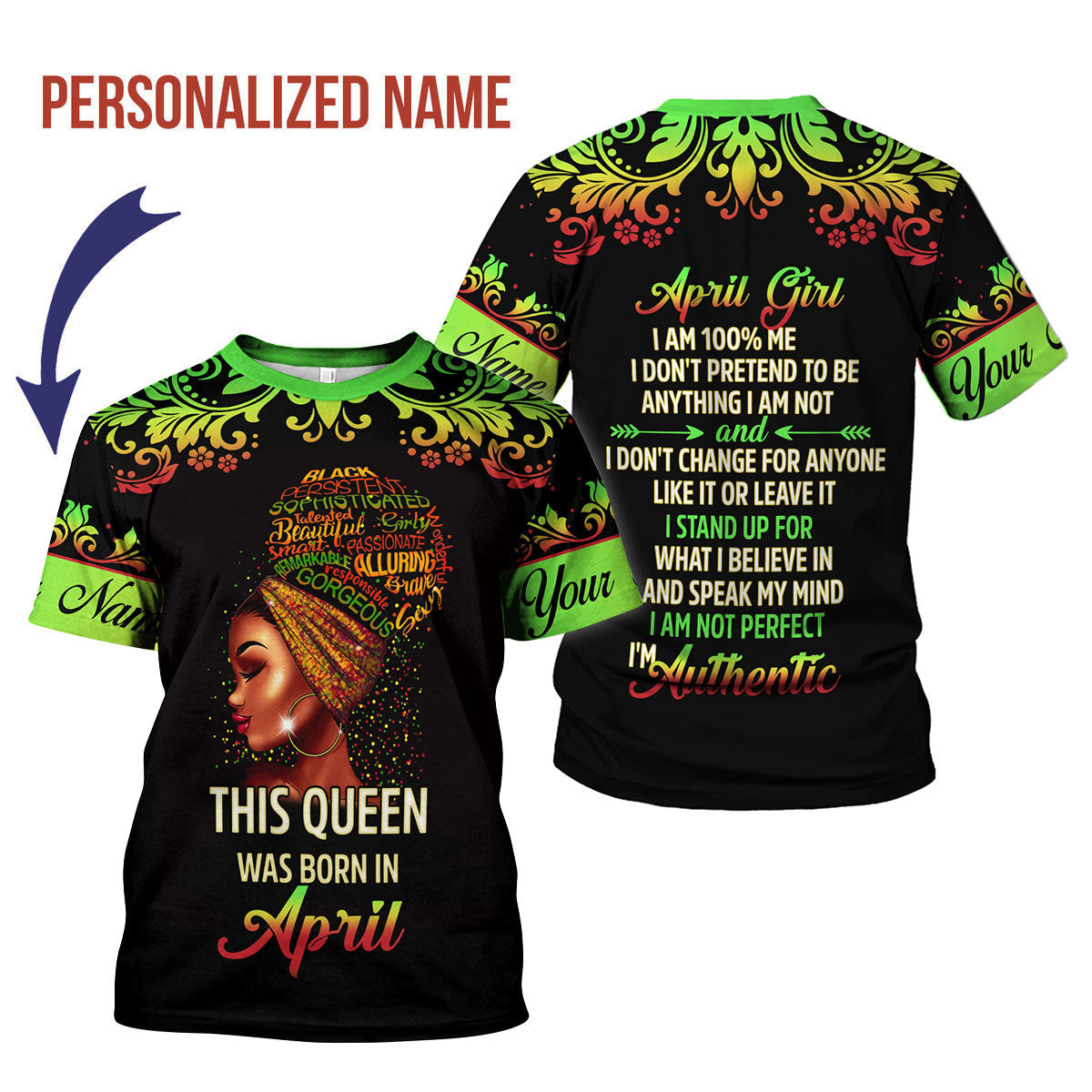 YMskins Personalized T-Shirt April Girl I Am 100% Me All Over Printed