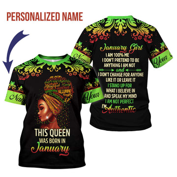 YMskins Personalized T-Shirt January Girl I Am 100% Me All Over Printed
