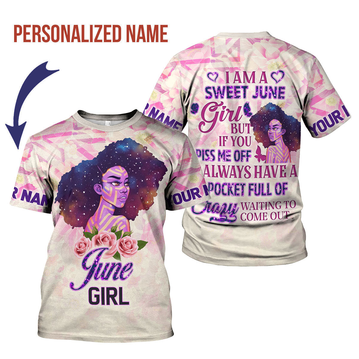 YMskins Personalized T-Shirt June Girl All Over Printed