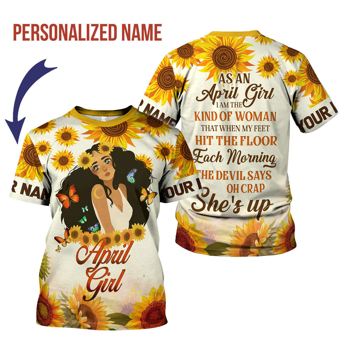 YMskins Personalized T-Shirt April Girl All Over Printed