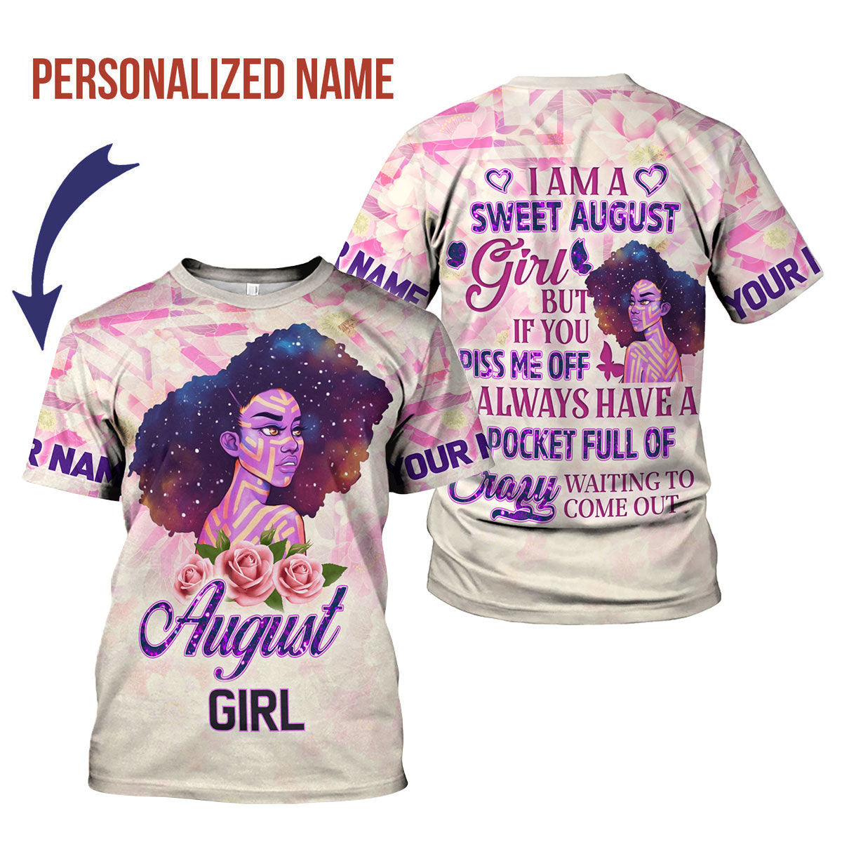 YMskins Personalized T-Shirt August Girl All Over Printed