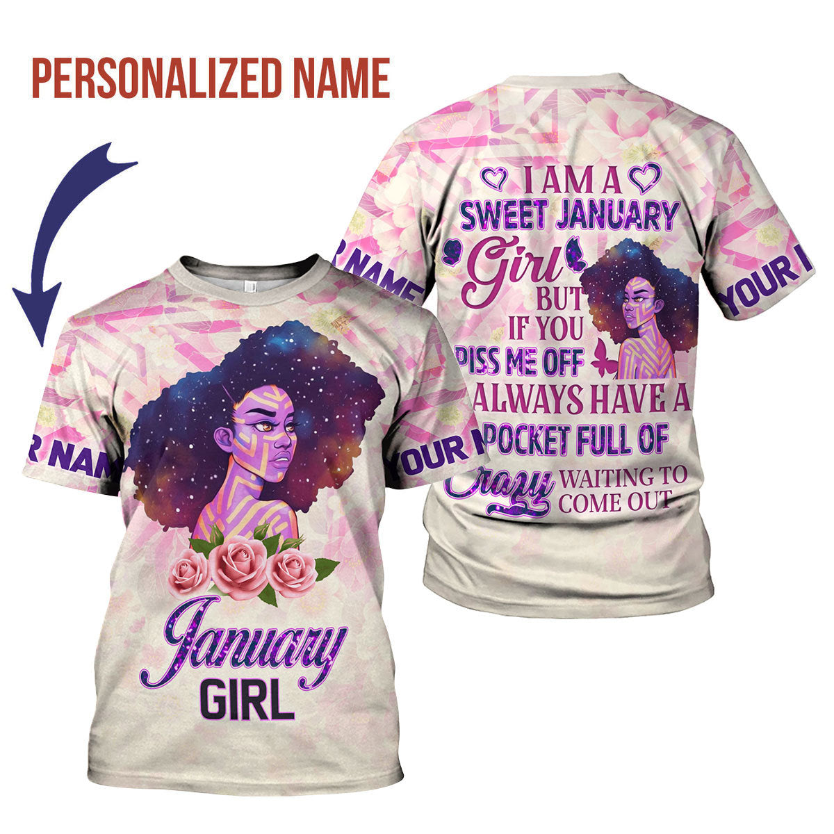 YMskins Personalized T-Shirt January Girl All Over Printed
