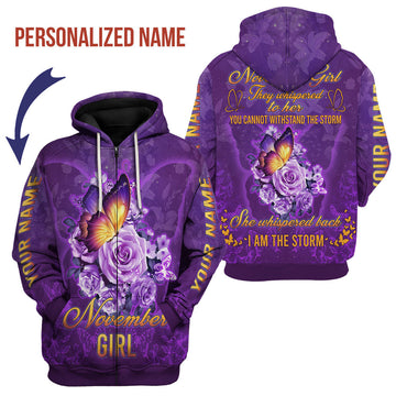 YMskins Personalized Zip Hoodie November Girl Tops