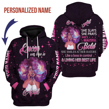 YMskins Personalized Zip Hoodie April Girl She's Beautiful Bold All Over Printed