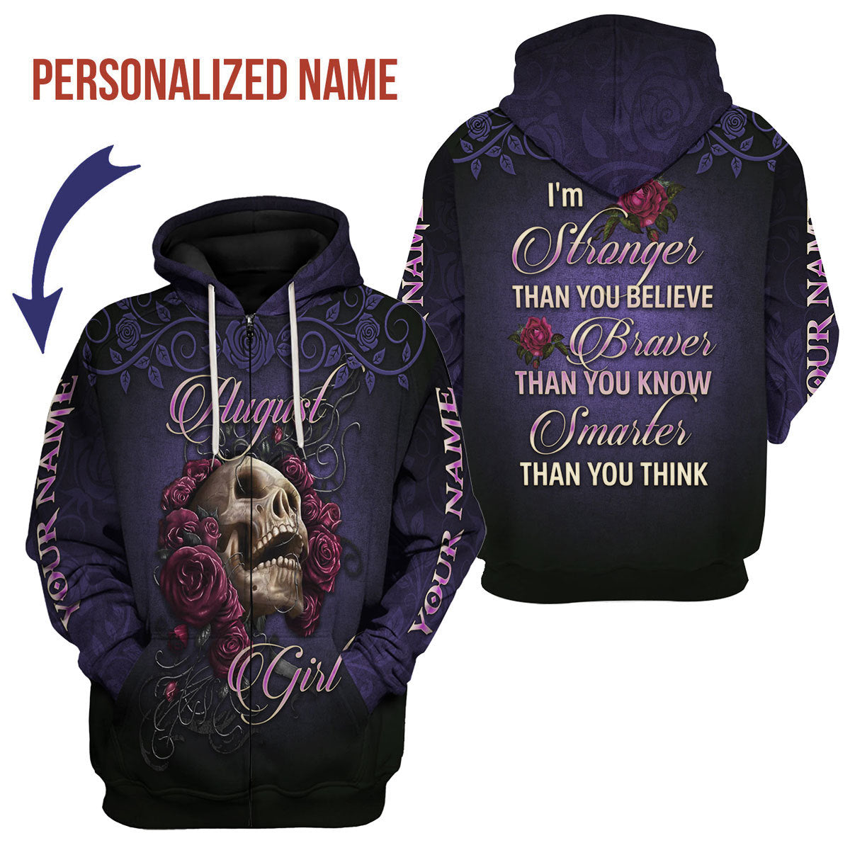 YMskins Personalized Zip Hoodie I'm An August Girl All Over Printed