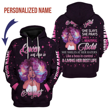 YMskins Personalized Zip Hoodie August Girl She's Beautiful Bold All Over Printed