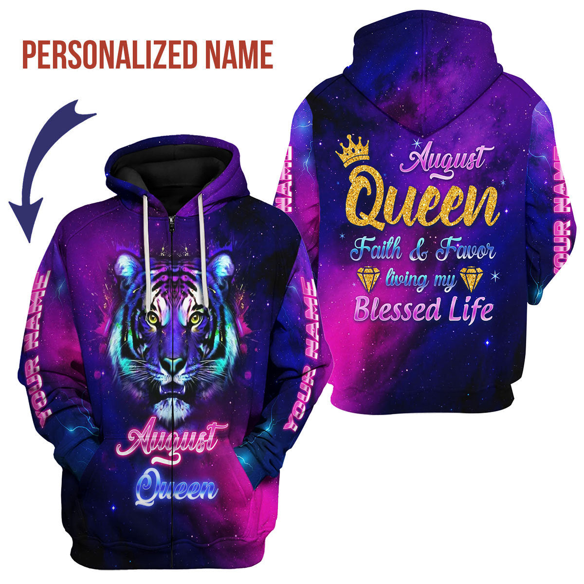 YMskins Personalized Zip Hoodie August Queen All Over Printed