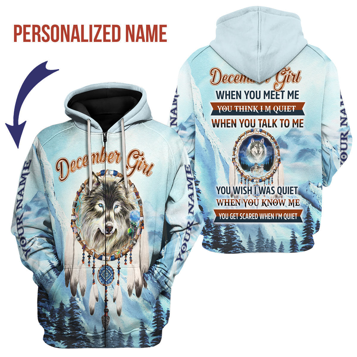 YMskins Personalized Zip Hoodie I Am A December Girl All Over Printed